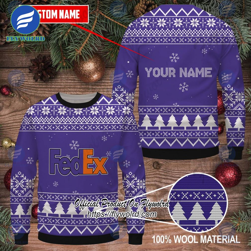 Fedex Custom Name Logo Pine Trees Ugly Christmas Sweater