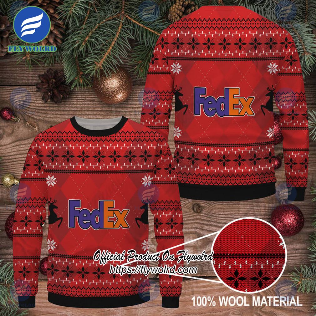 Fedex Red Black Design Logo Reindeer Ugly Christmas Sweater