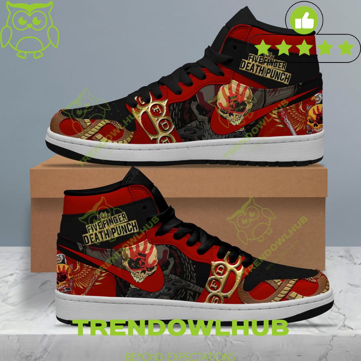 Five Finger Death Punch Heavy Metal Band 5FDP FFDP Skull Red Air Jordan High Top Sneaker