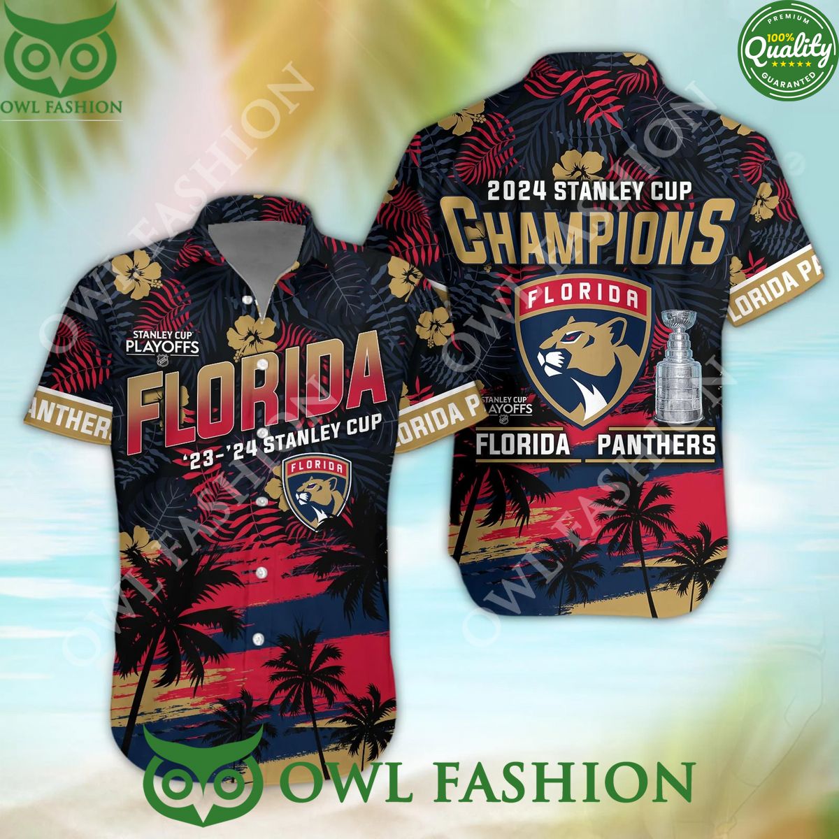 Florida Panthers Stanley Cup Playoffs 2023 2024 Champions Floral Hawaiian Shirt