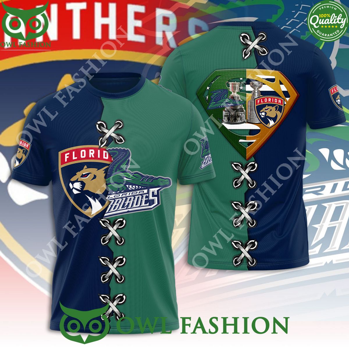 Florida Panthers x Florida Everblades ECHL Ice Hockey 3D t shirt