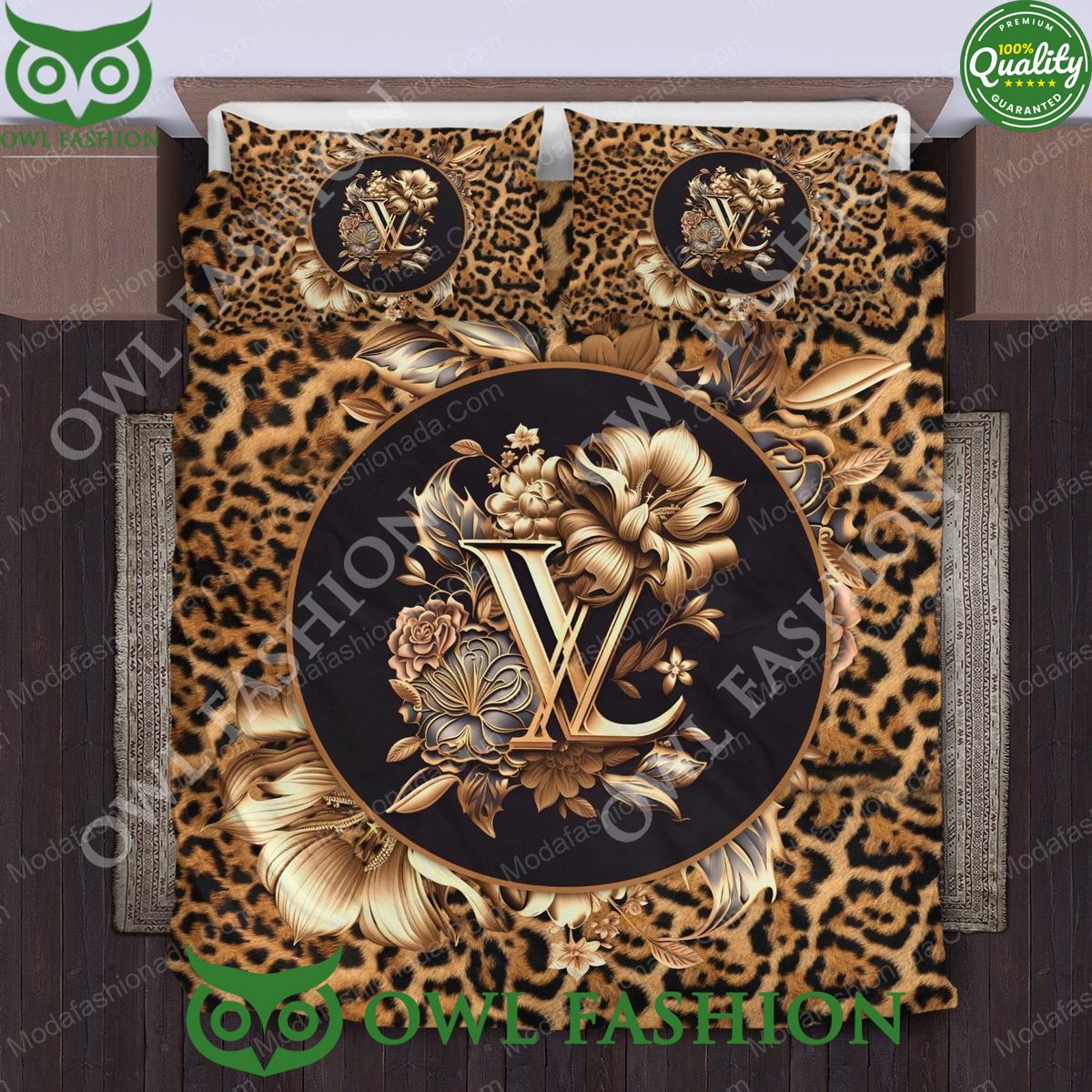 Flowers And Leopard Pattern Louis Vuitton Bedding Sets