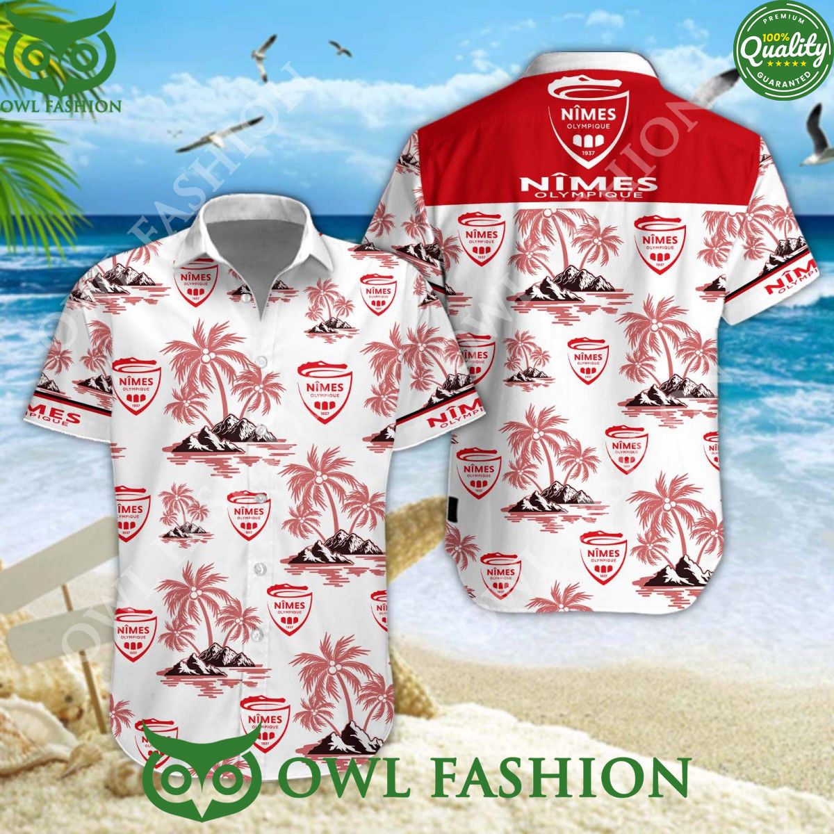 Football Club Coconut Island Nimes Olympique Ligue 2 hawaiian shirt