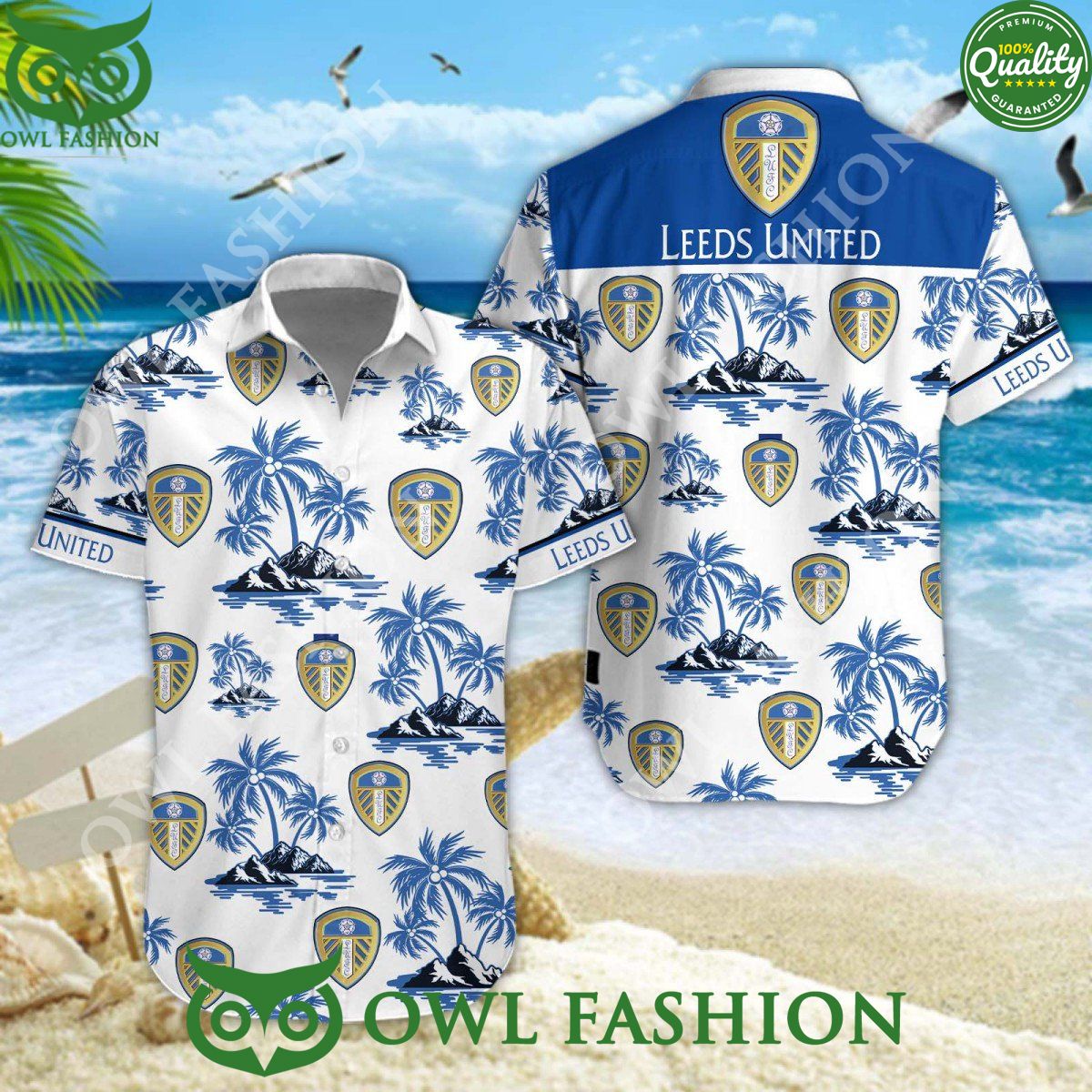 Football Club Leeds United in Championship Island Coconut Hawaiian shirt
