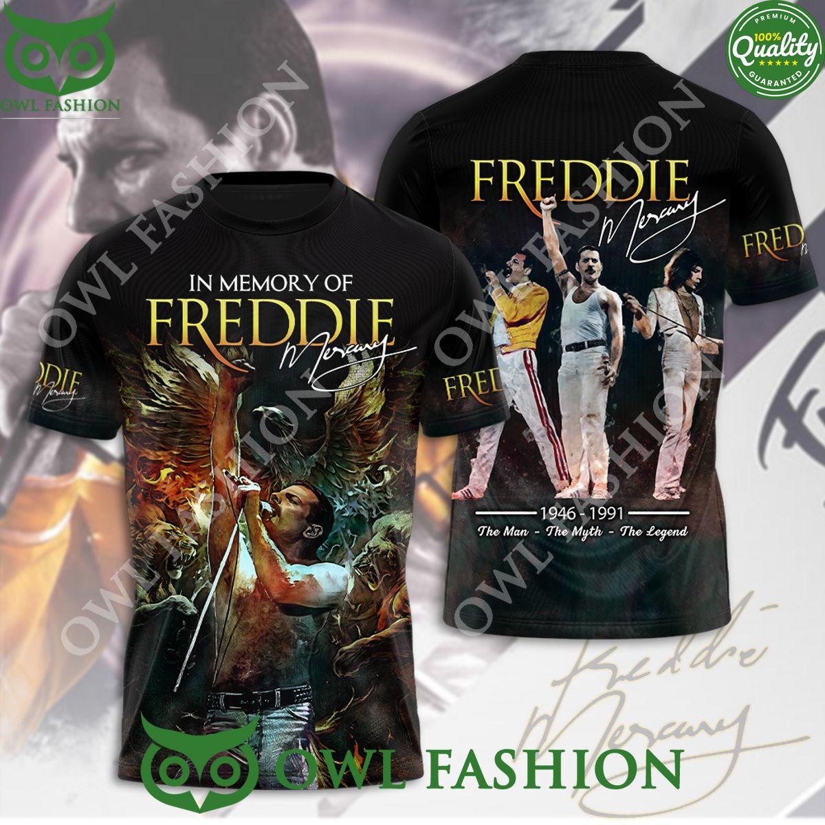 Freddie Mercury In memory 1946 1991 the Legend man Myth 3D t shirt