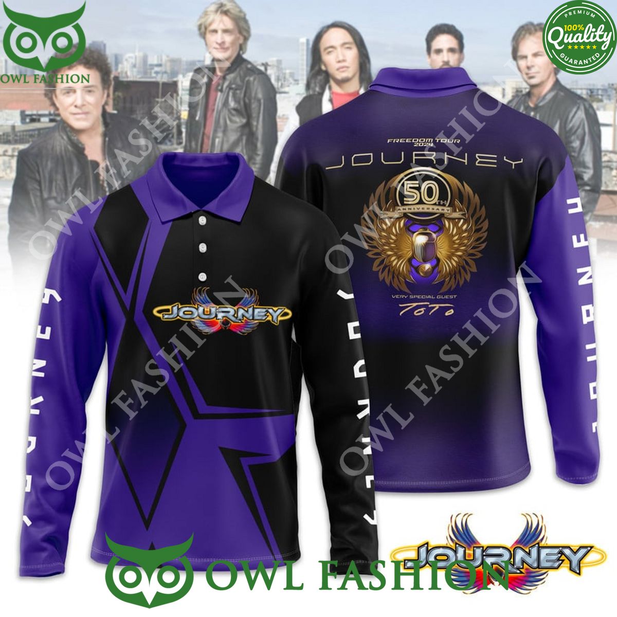 Freedom tour 2024 Journey and Toto rock band long sleeve Polo