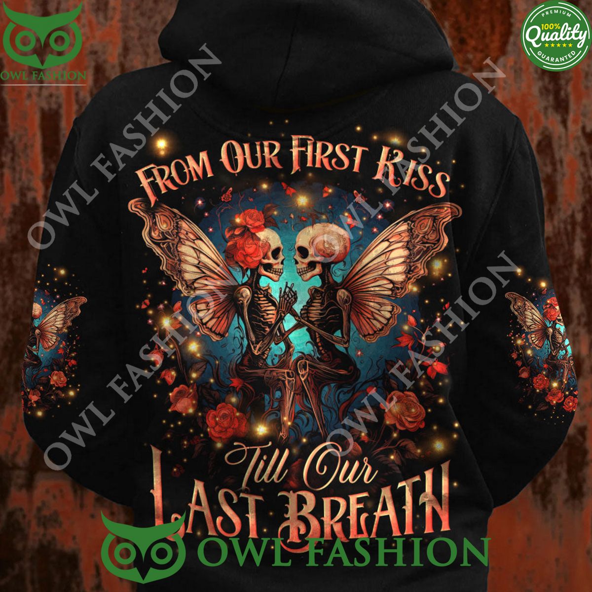 From Our First Kiss Skull Aop Till Our Last Breath Rose Hoodie