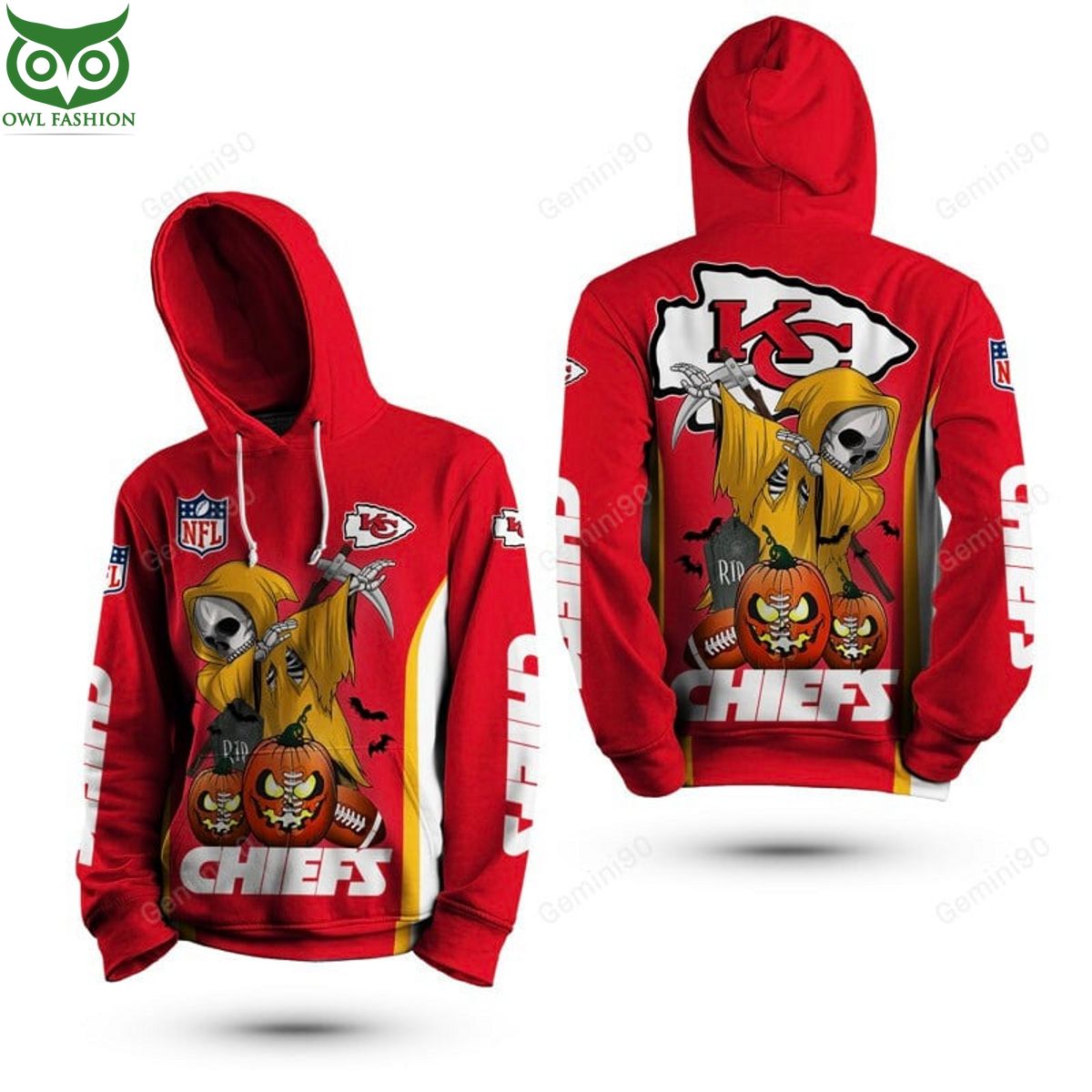 Funny Death Halloween horror Kansas City Chiefs NFL 3d hoodie Shop Owl Fashion