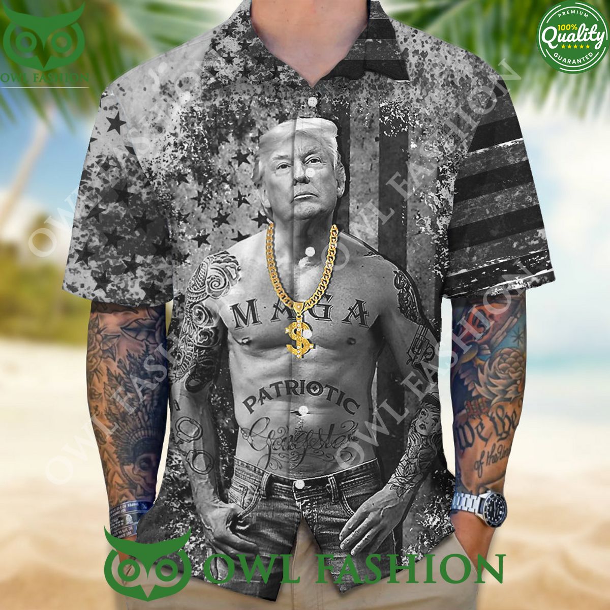 Funny Donald Trump Gangters Black and White Hawaii Shirt