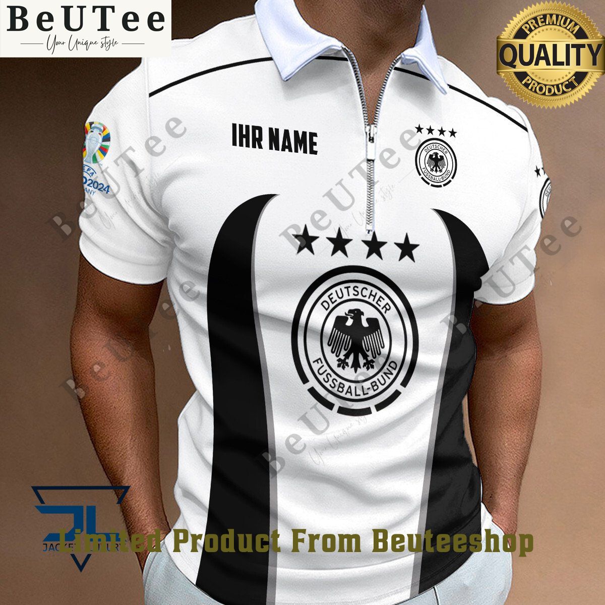 Germany Zipper Logo Football Team Euro 2024 Polo Shirt