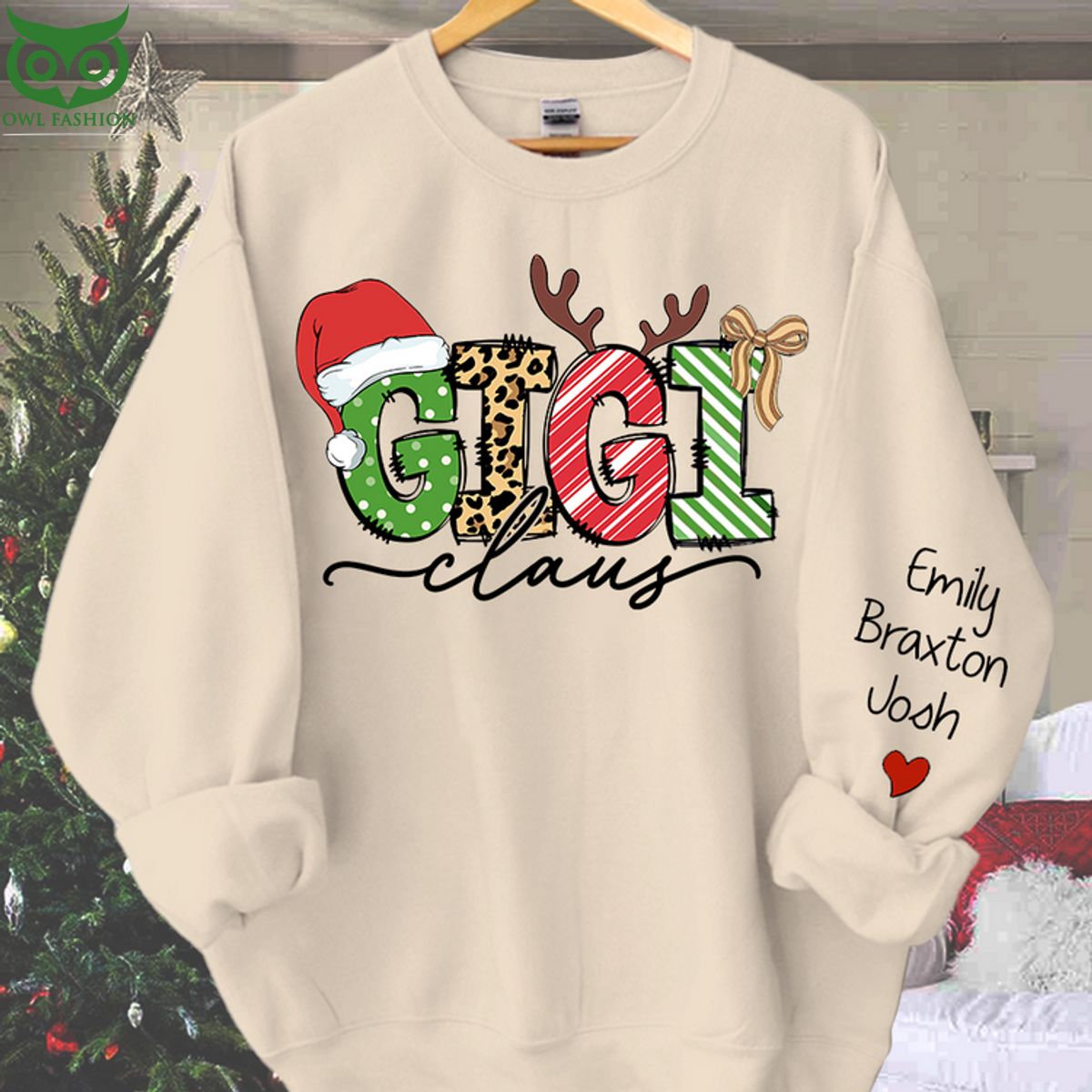 Gigi Claus Mom Grandma Custom Name Kids Sweatshirt