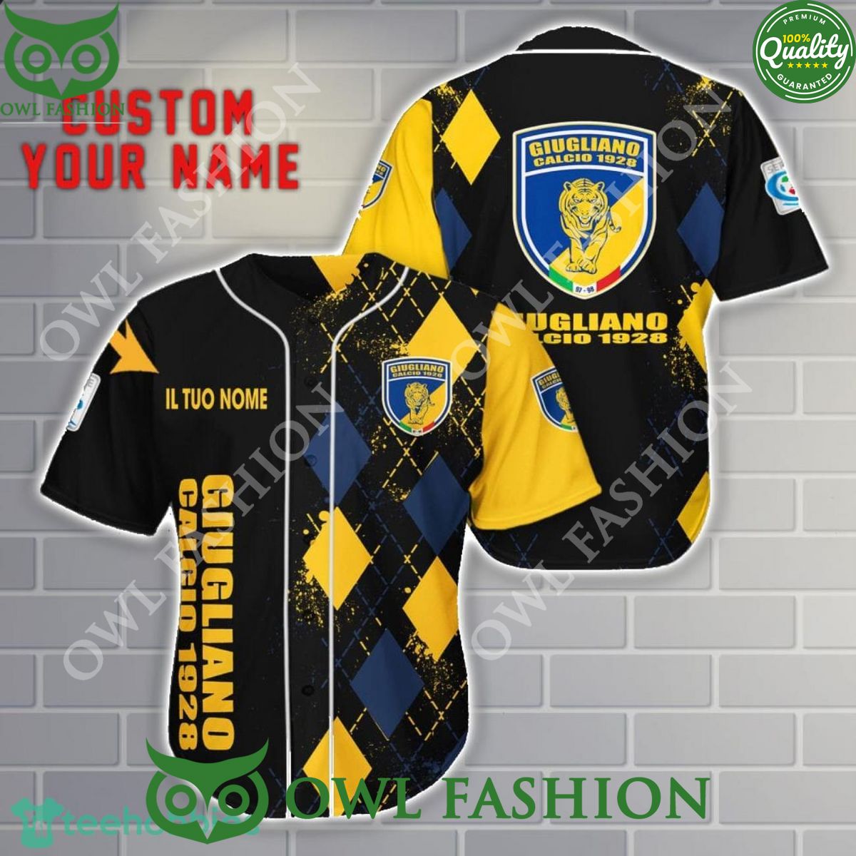 Giugliano Calcio 1928 Custom Name Yellow Black 3D Baseball Jersey Shirt