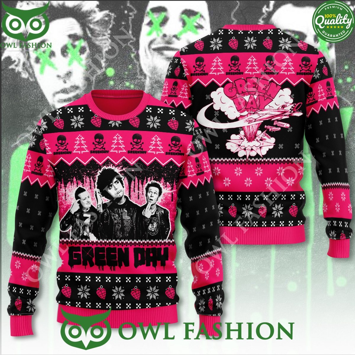 Green Day Punk Rock Christmas 3D Ugly Sweater