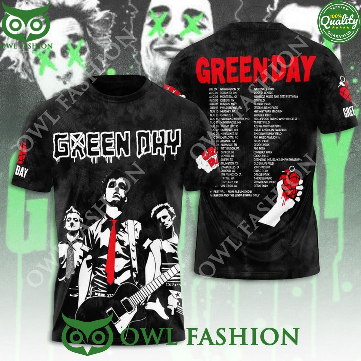 Green Day rock music Tour 2024 t shirt