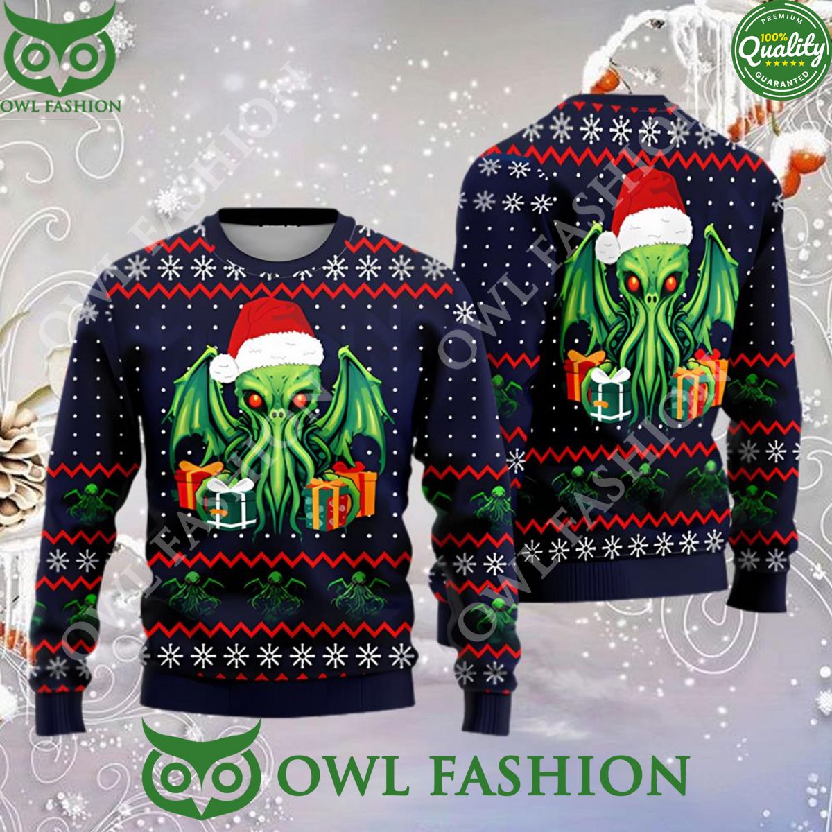Green Octopus Great Old One Christmas Gift Ugly Christmas Sweater Jumper