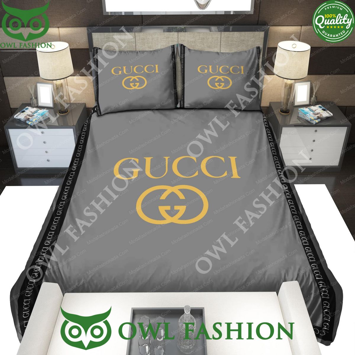 Grey Gucci Luxury Bedding Sets