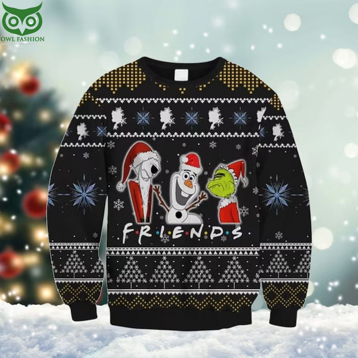 Grinch Jack Skelington And Snowman Christmas 3D Ugly Sweater Jumper