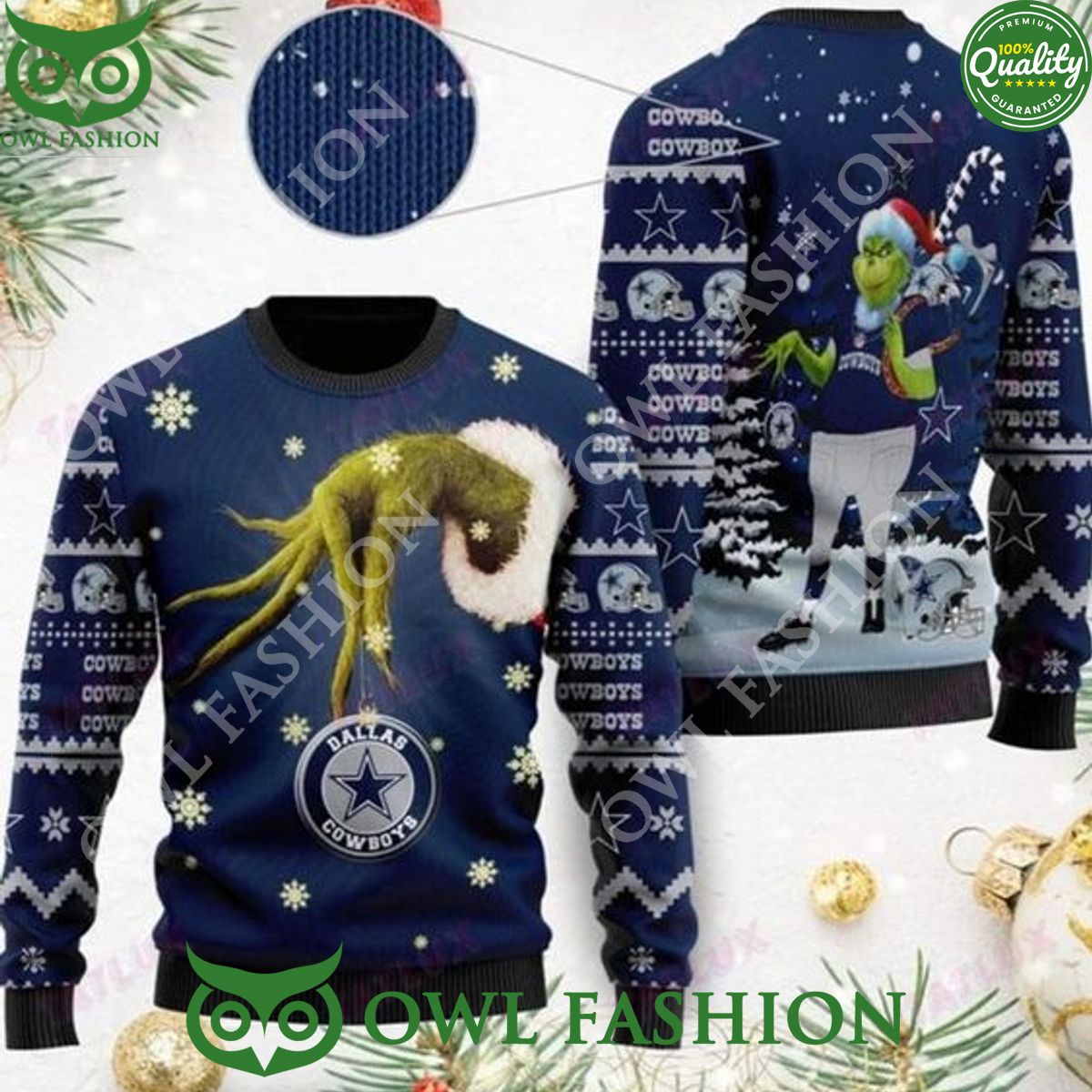 Grinch Stole Christmas Dallas Cowboys Ornament Ugly Christmas Sweater Jumper