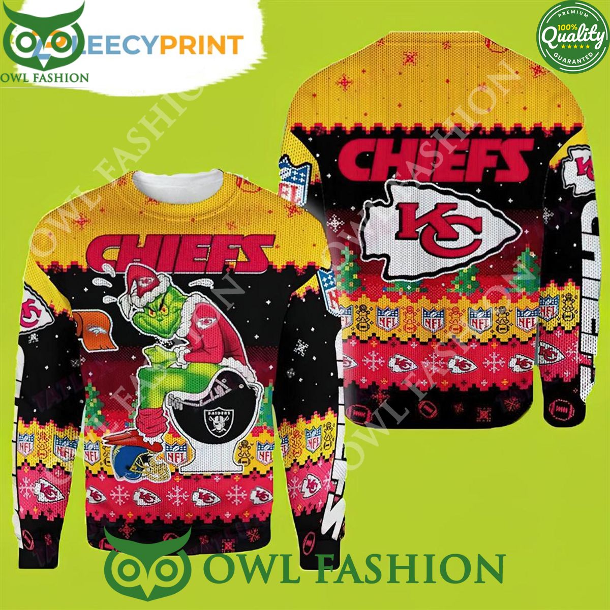 Grinch Stole Christmas Kansas City Chiefs The Toilet American Football NFL Ugly Sweater Jumper