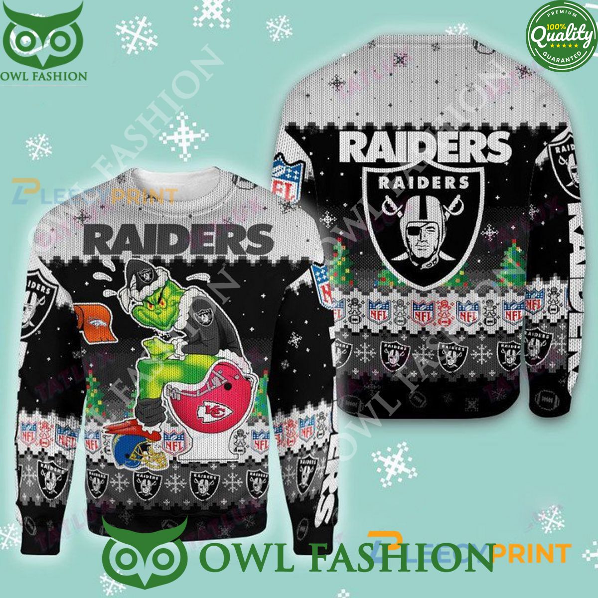 Grinch Stole Christmas Las Vegas Raiders Toile Ugly Christmas Sweater Jumper