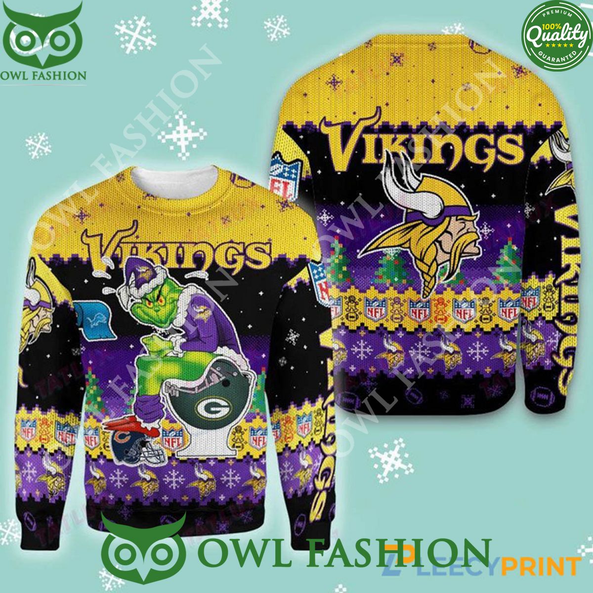 Grinch Stole Christmas Minnesota Vikings Toilet Ugly Christmas Sweater Jumper