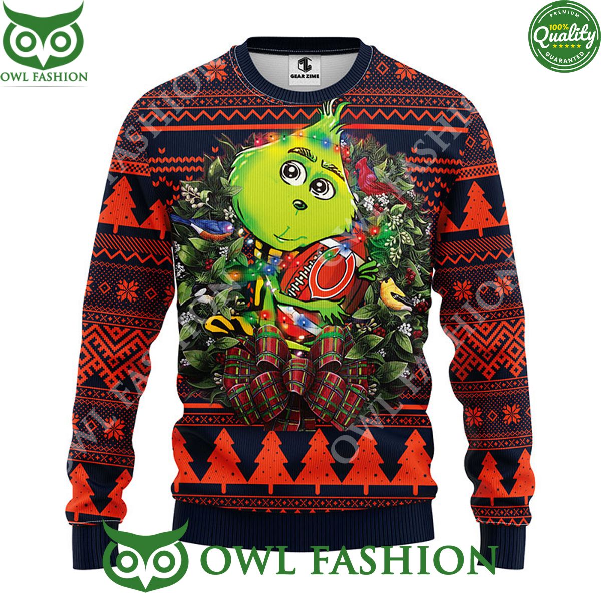 Grinch Stole Christmas NFL Chicago Bears Cute Hug Christmas Ugly Sweater Jumper