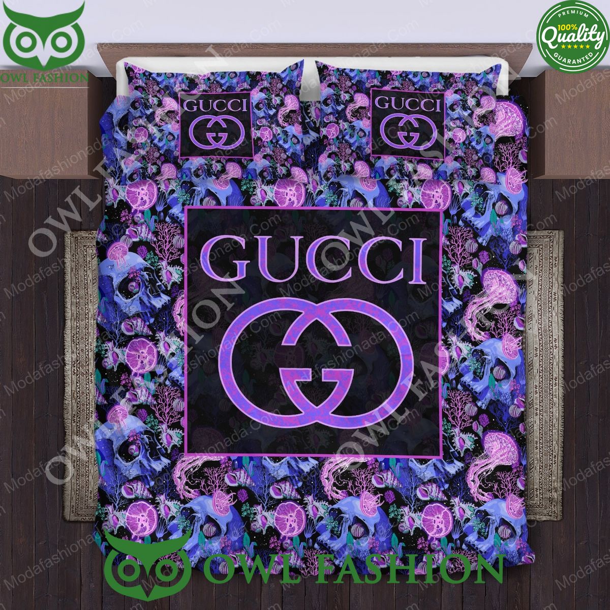 Gucci Pattern Violet Skull Bedding Sets