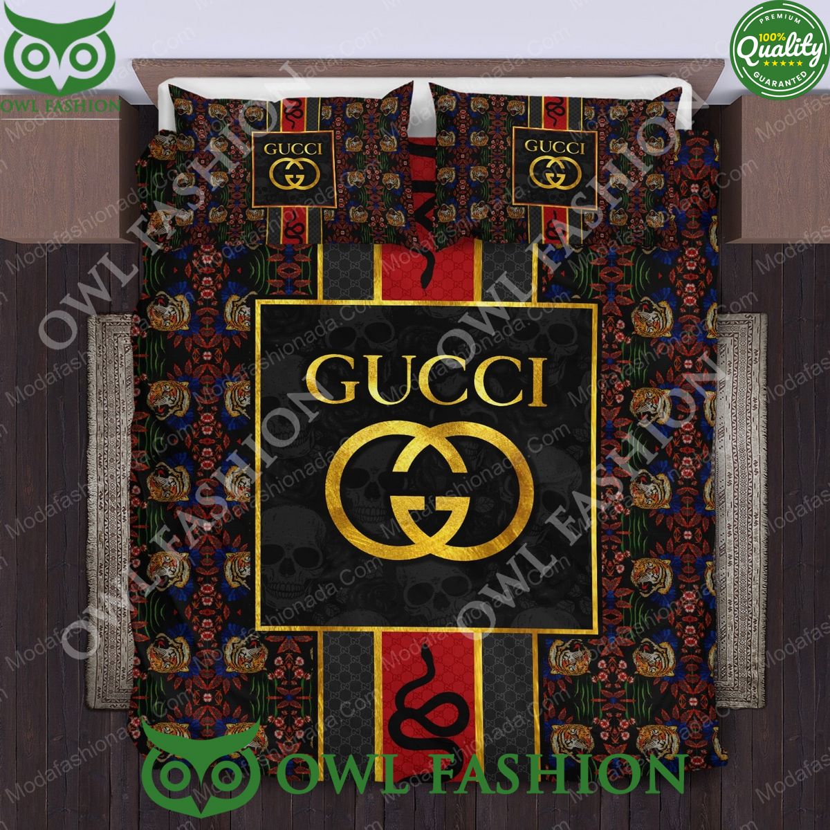 Gucci Style Pattern Tiger Snake Skull Bedding Sets