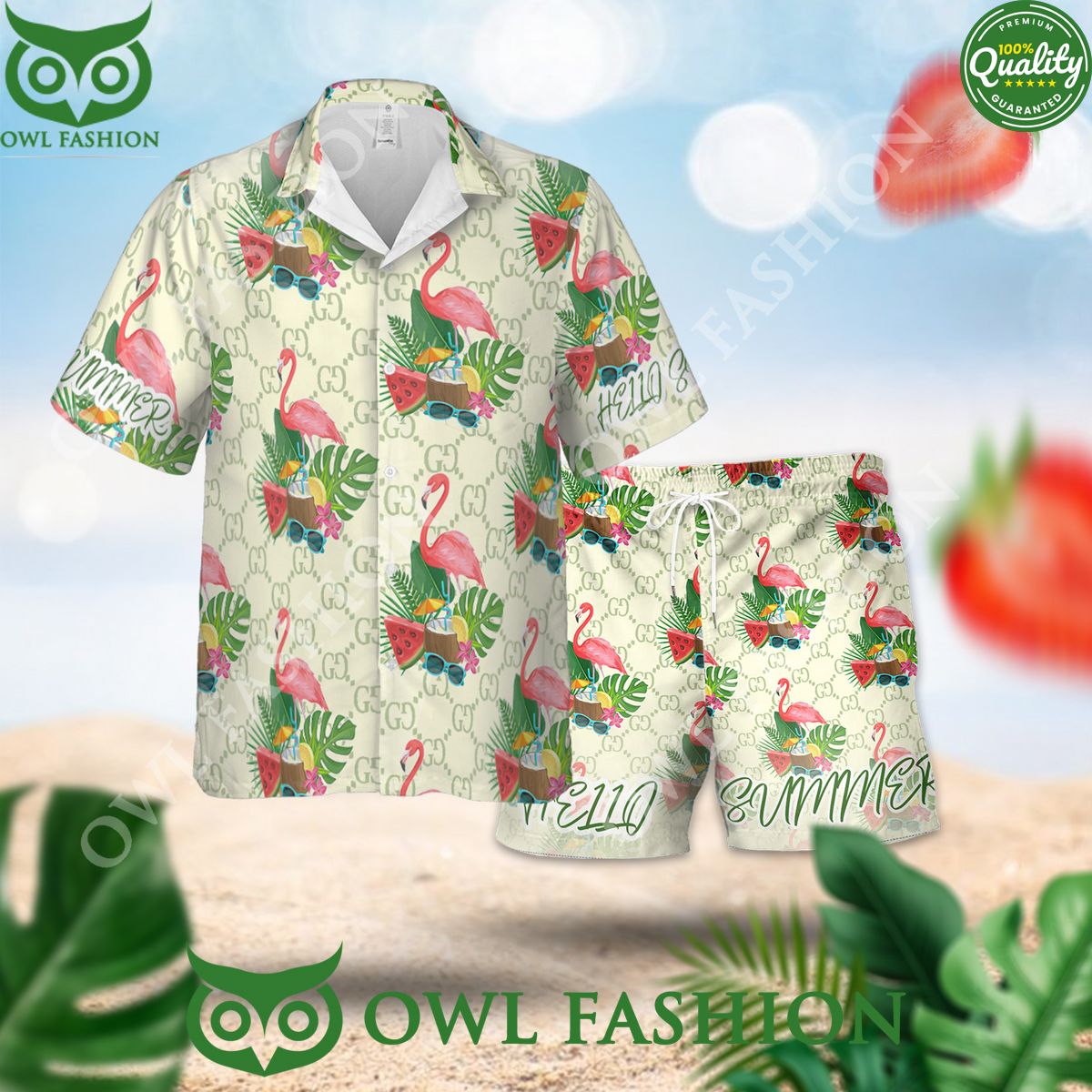 Gucci Tropical Plant And Flamingo Luxury Summer 2024 hawaiian shirt and short track