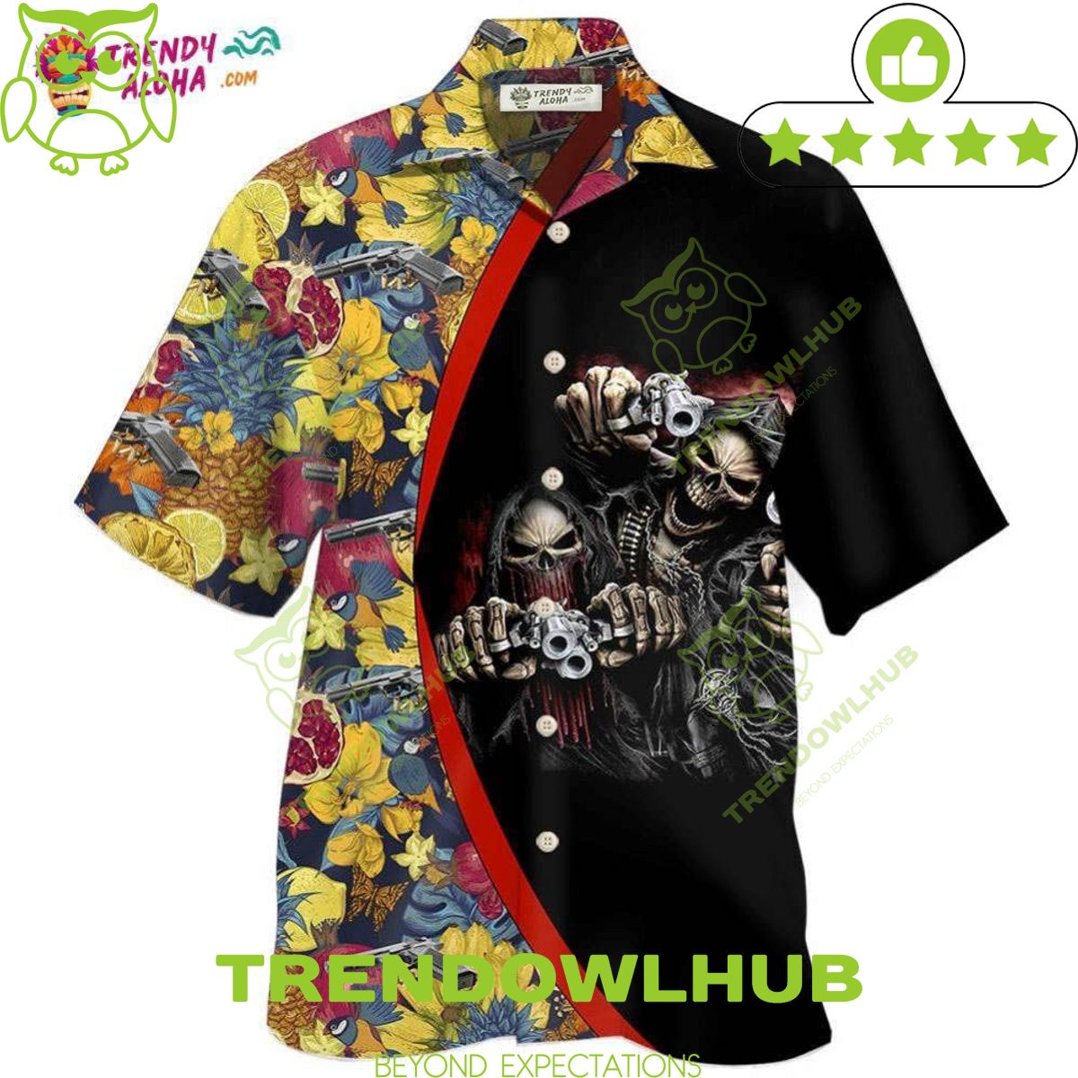 Gun Skull Hand Tropical Gun In Death Trending Hawaiian Shirt