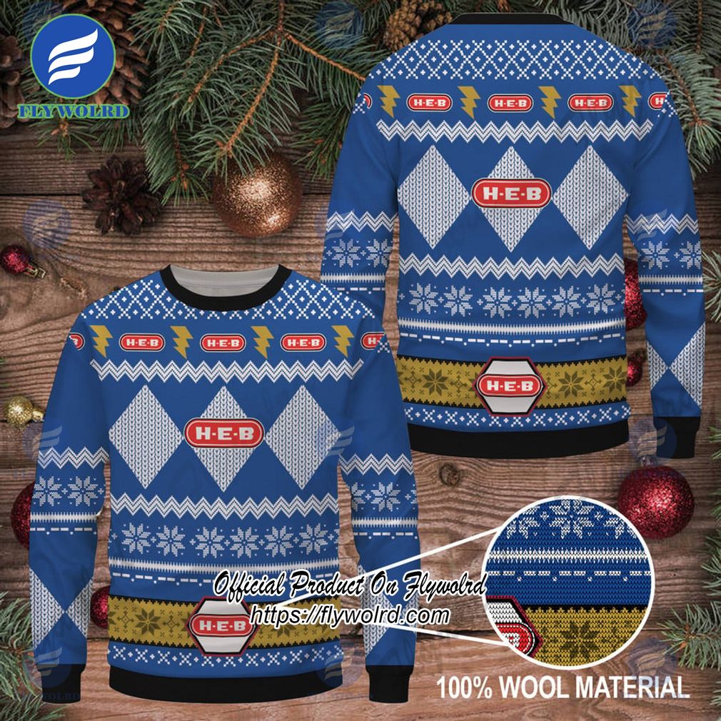 H-E-B Navy Design Logo Snowflake Ugly Christmas Sweater