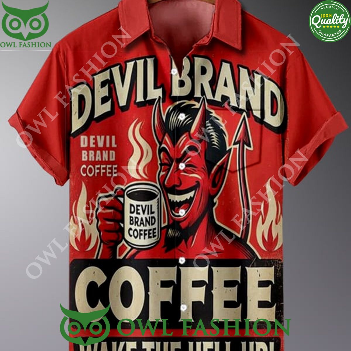 Halloween Food Poster Red Devil brand coffee Printed hawaiian shirt