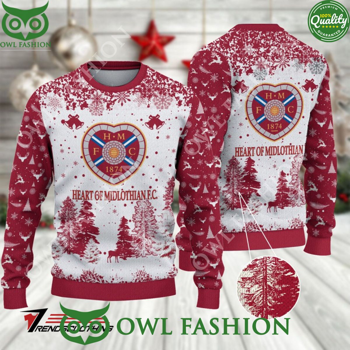 Heart of Midlothian F.C. SPFL Scottish Snow Fall Pine Ugly sweater jumper