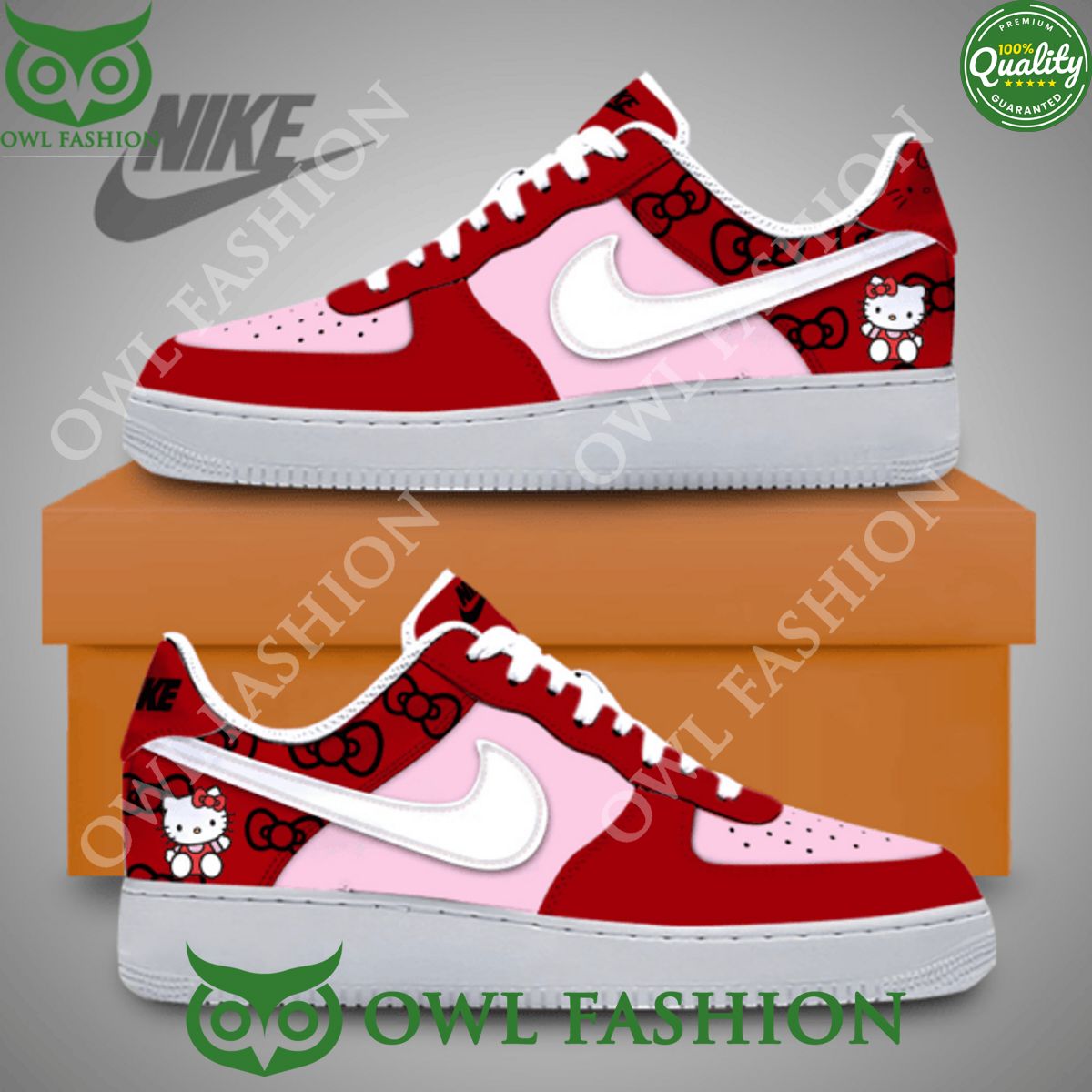 Hello Kitty Red Pink Nike Logo Air Force 1 SHOES