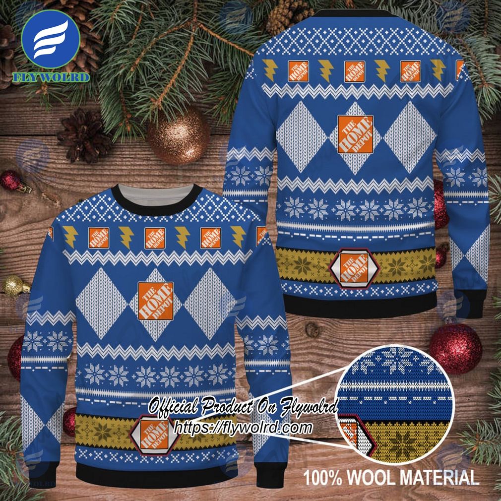 Home Depot Navy Design Logo Snowflake Ugly Christmas Sweater