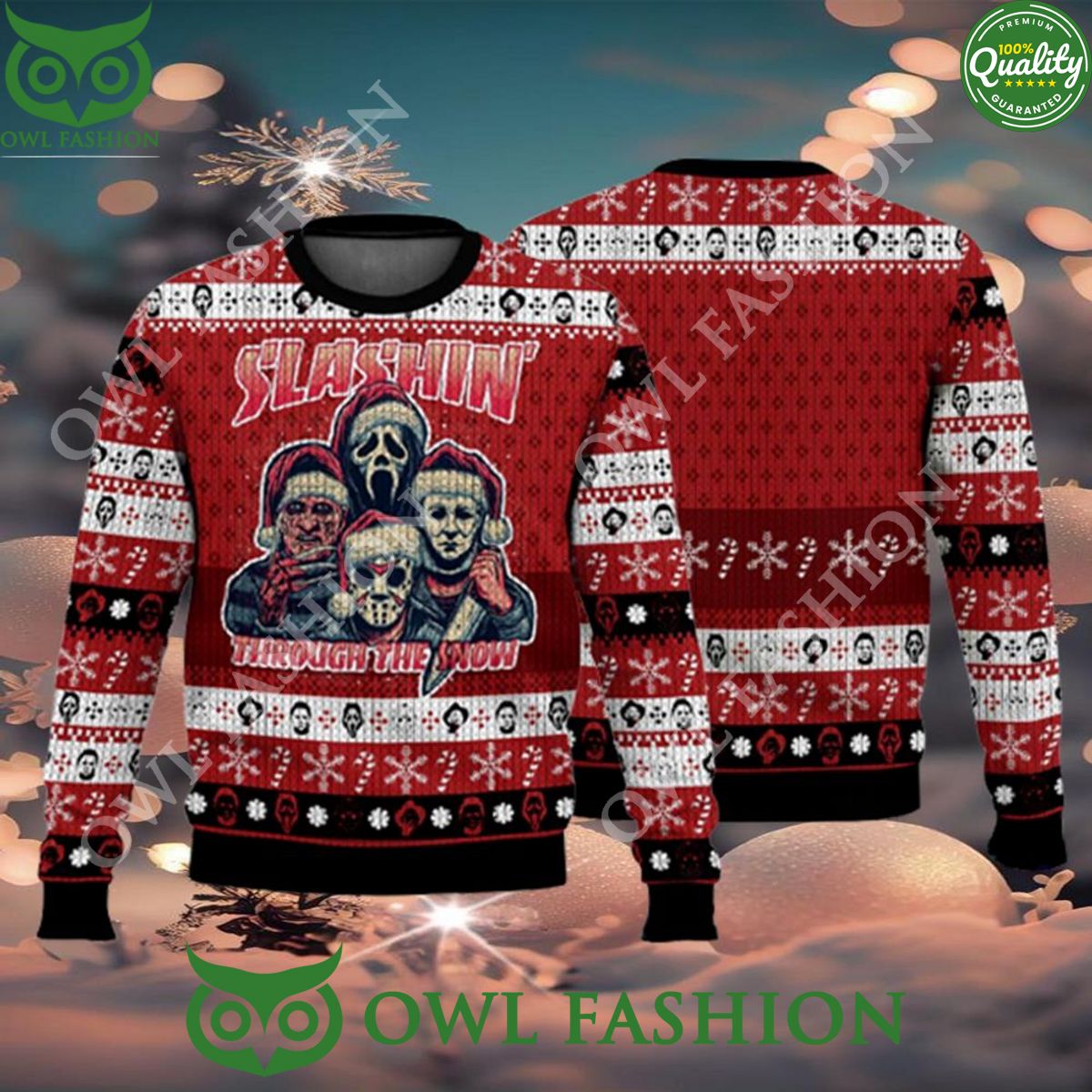 Horror Guys Slashin Through The Snow Christmas Ugly Christmas Sweater Jumper