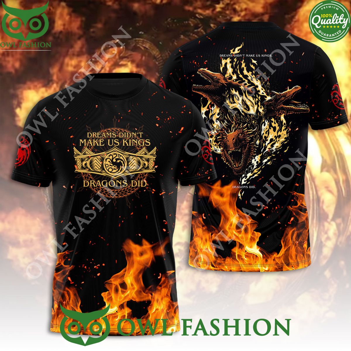 House Of The Dragon Fire Black 3D T shirt