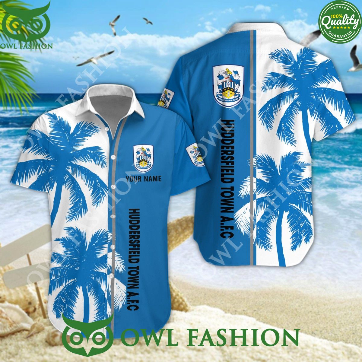 Huddersfield Town Custom Name Beach Coconut Tree 2024 Hawaiian Shirt