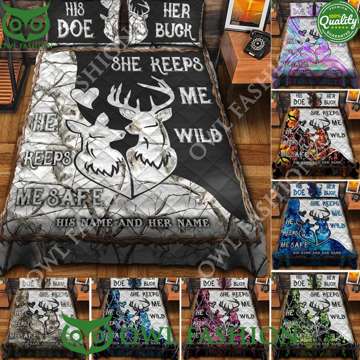Hunting Personalized Name 3D Keep Me Wild And Safe Quilt Bedding