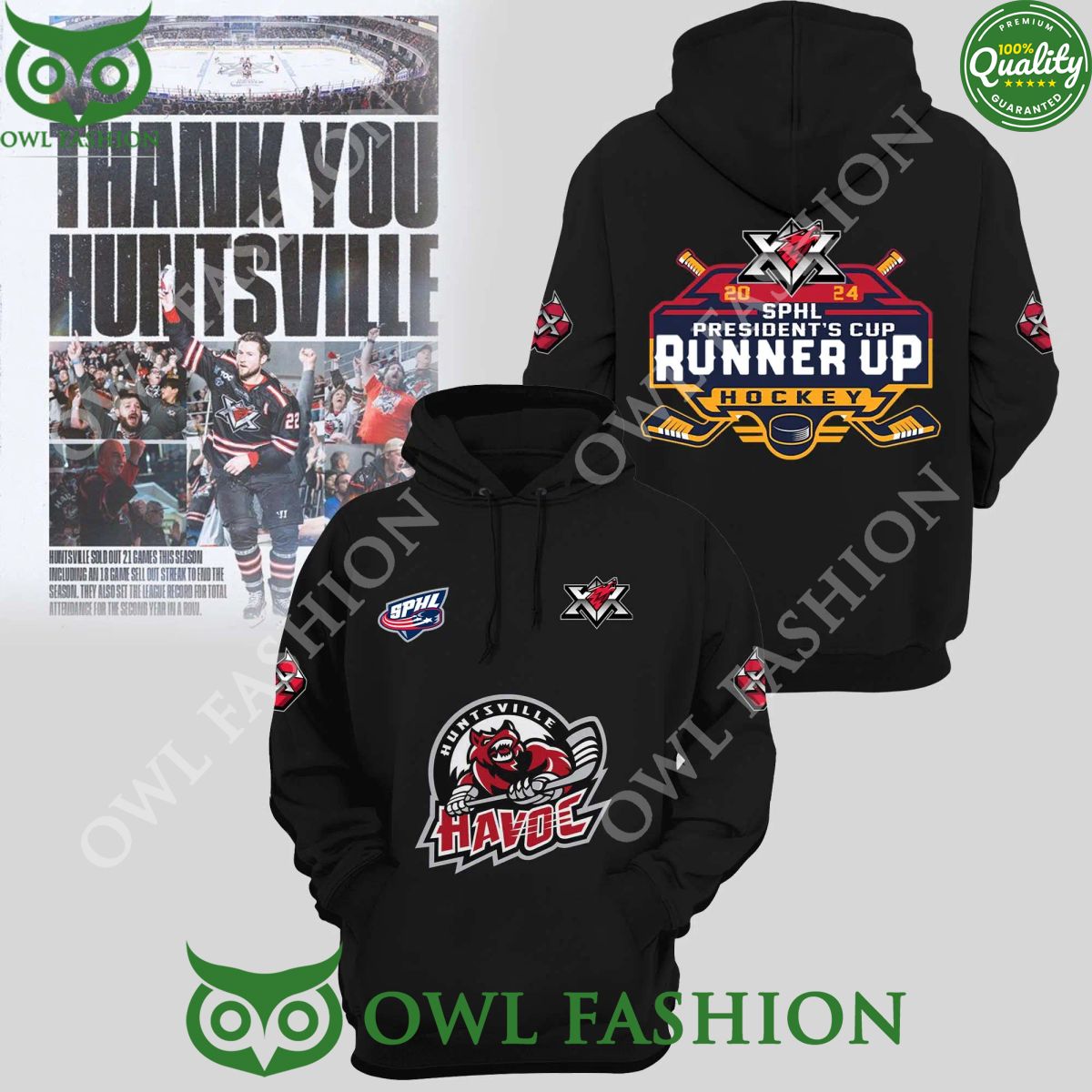 Huntsville Havoc Presidents Cup SPHL 2024 Hockey Runner Up 2d printed hoodie