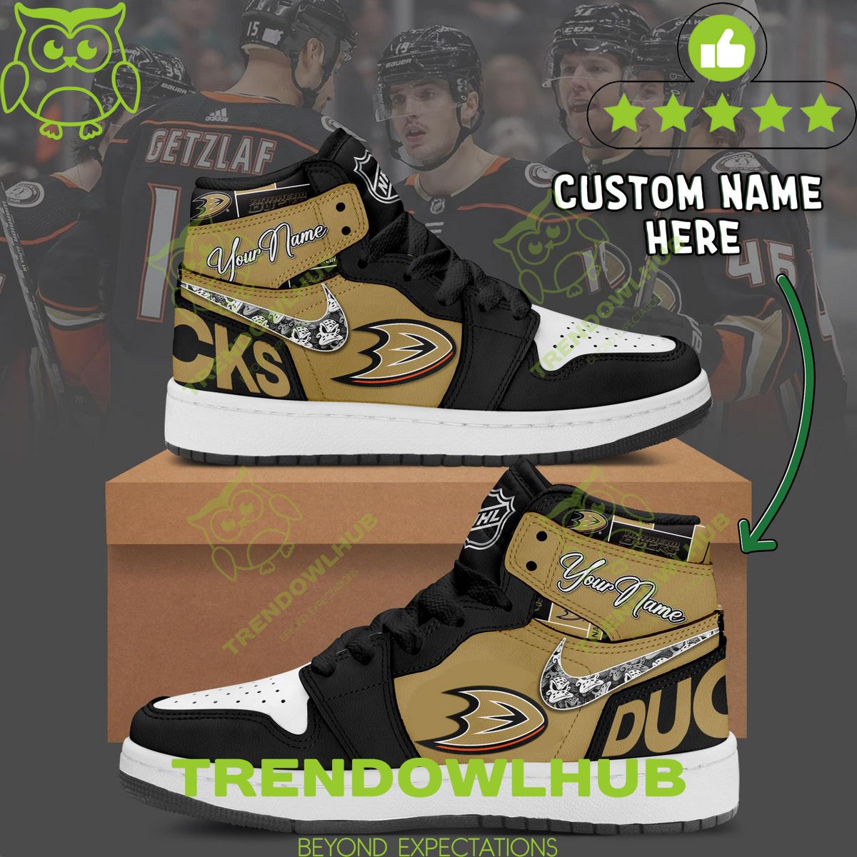 Ice Hockey Anaheim Ducks Team Personalized Air Jordan Shoes High Top