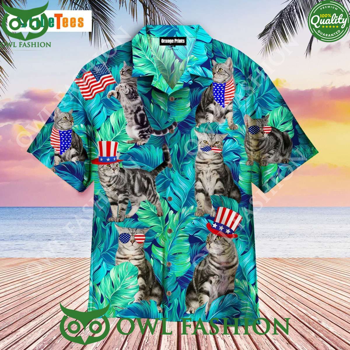 Independence Day USA Hawaiian Shirt for Cat Lovers Trendy Aloha