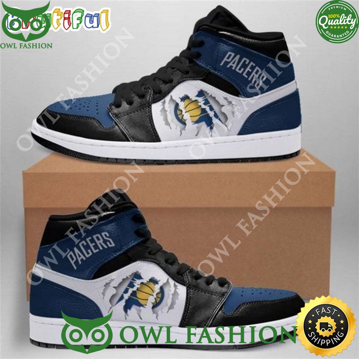 Indiana Pacers NBA Championship Blue White Scratch Air Jordan 1 High Shoes
