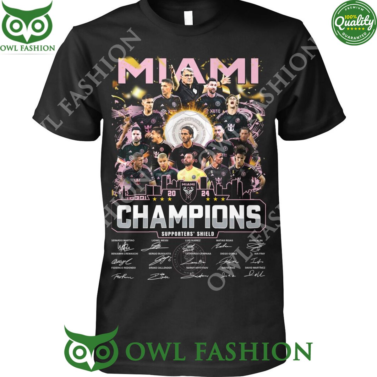 Inter miami Champions Supporters Shield 2024 players signatures t shirt