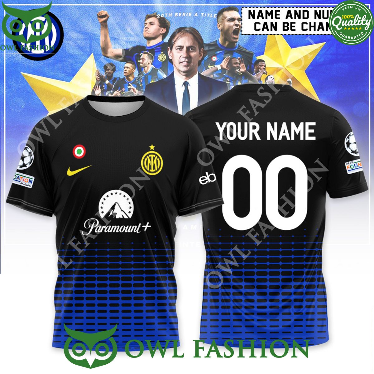 Inter Milan Custom Name Number Paramount Serie A 3D Tshirt