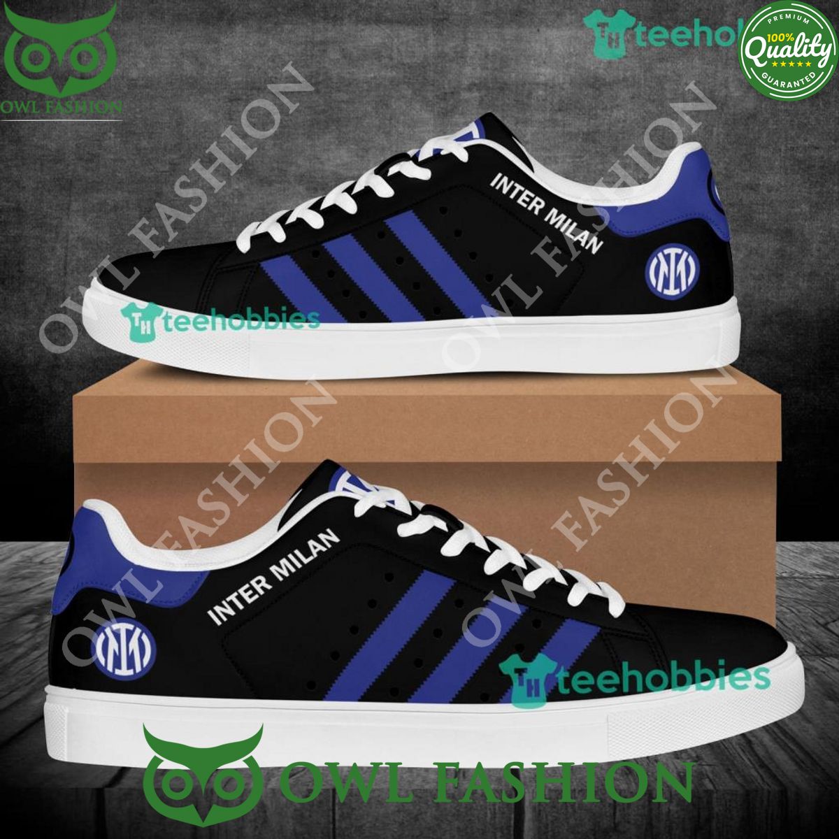 Inter Milan FC Logo Black Blue Stan Smith Shoes