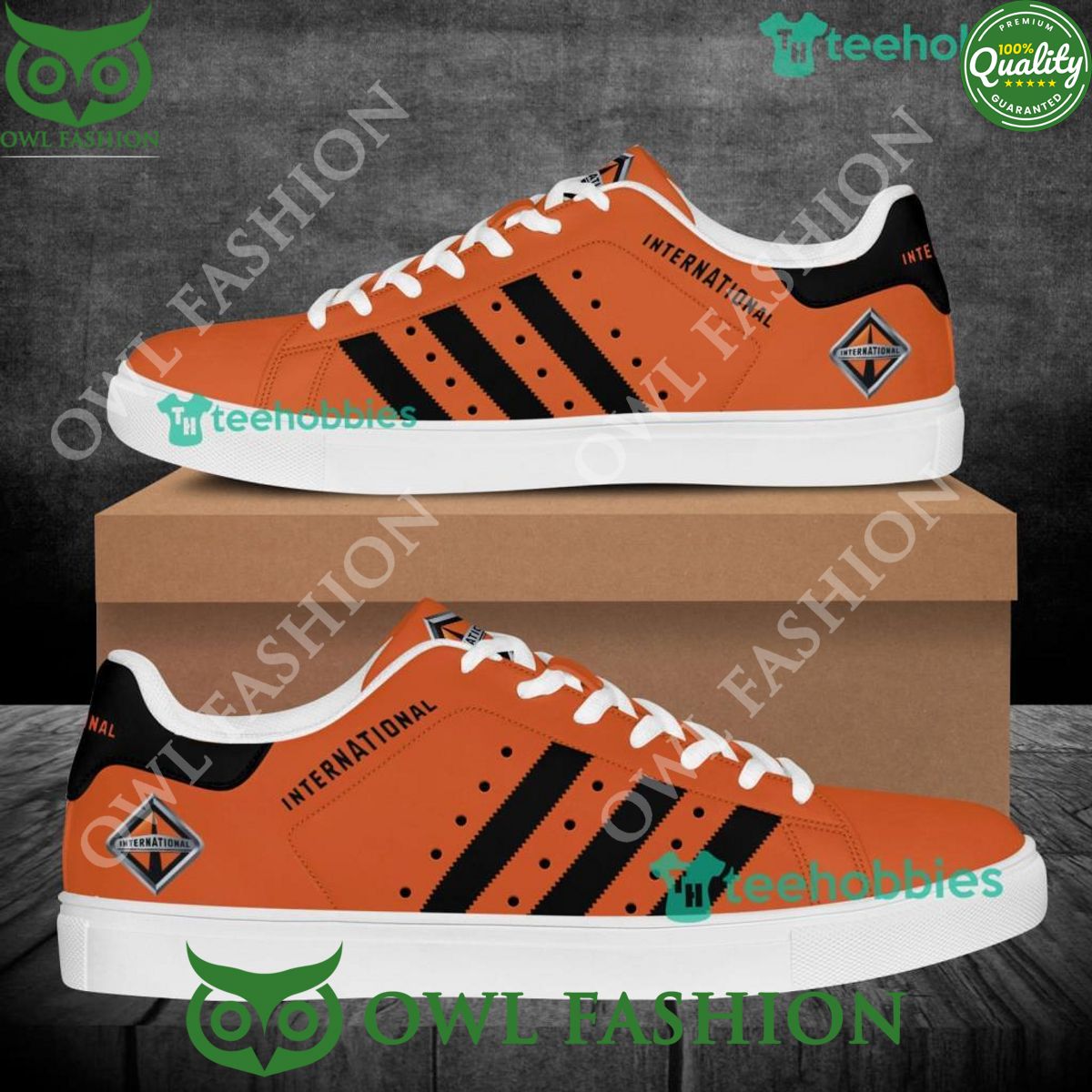 International Trucks Logo Orange Stan Smith Shoes