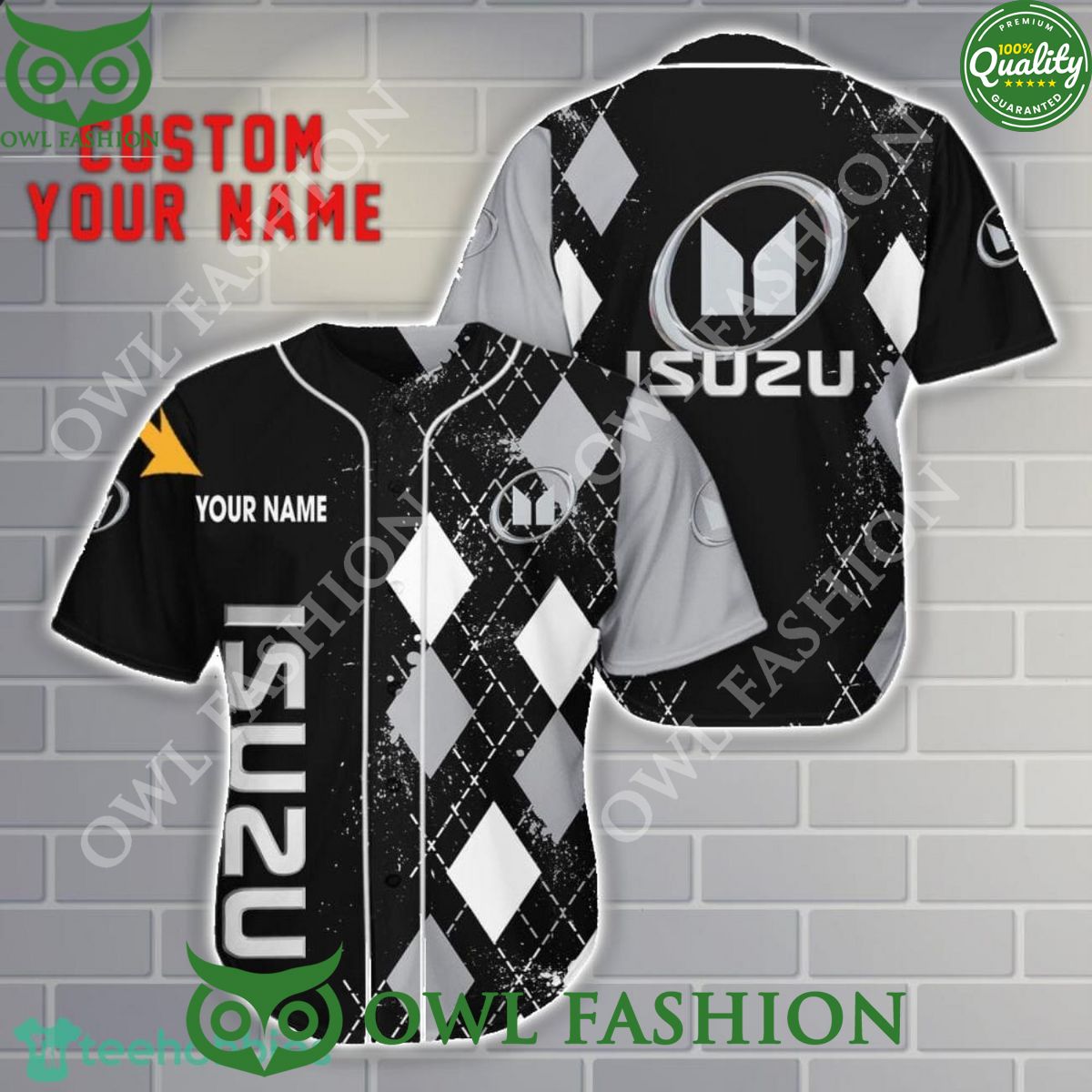 Isuzu Custom Name Black and White 3D Baseball Jersey Shirt