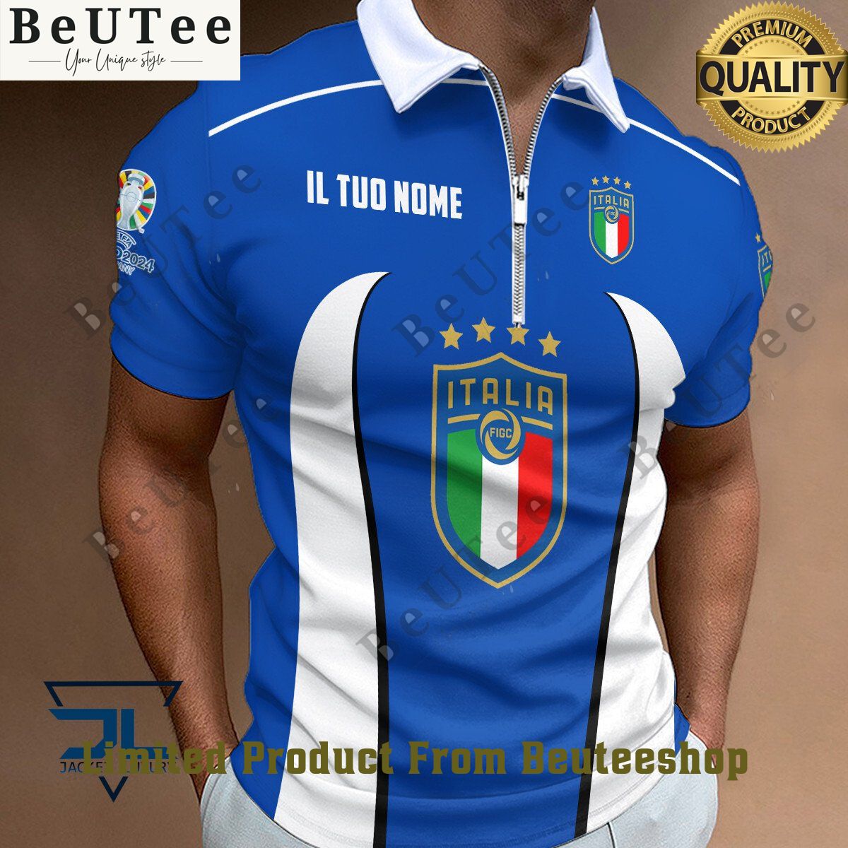 Italy Football Champion Euro 2024 Zipper Polo Shirt