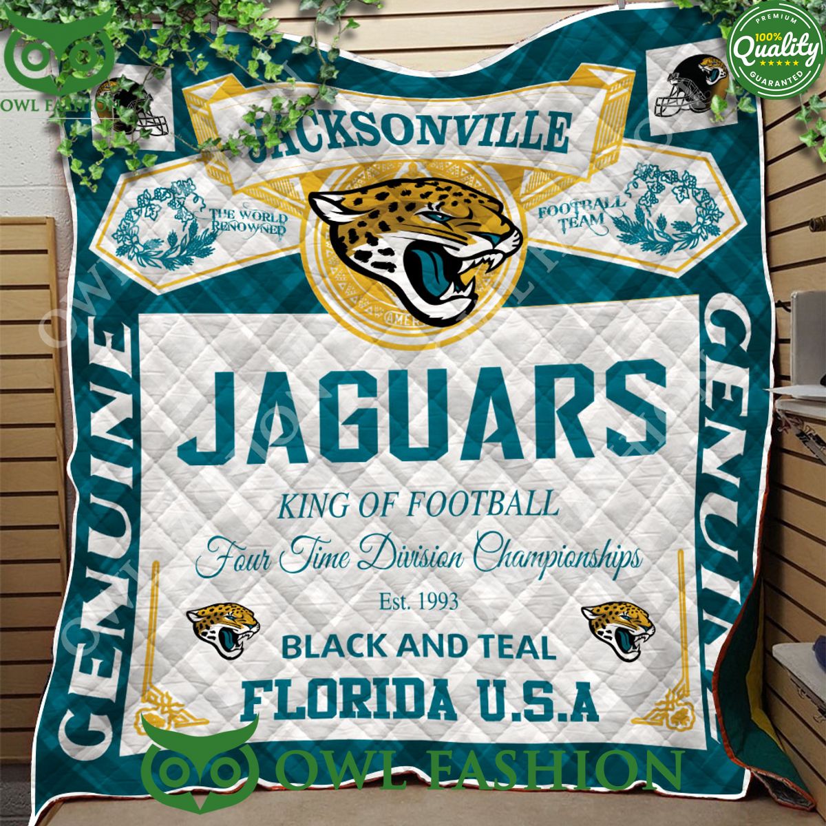 Jacksonville Jaguars Black And Teal King Of Football 1993 Quilt Blanket